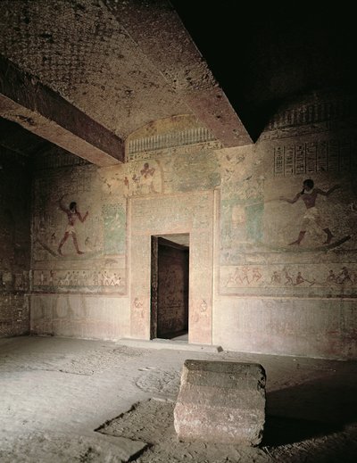 Das Grab von Khnumhotep III. mit Wandmalereien, die Khnumhotep und seine Frau beim Fischen und Jagen im Papyrussumpf zeigen, Mittleres Reich von Egyptian 12th Dynasty